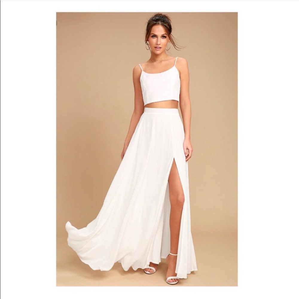 Lulu’s Thoughts of You White Two Piece Maxi Dress
